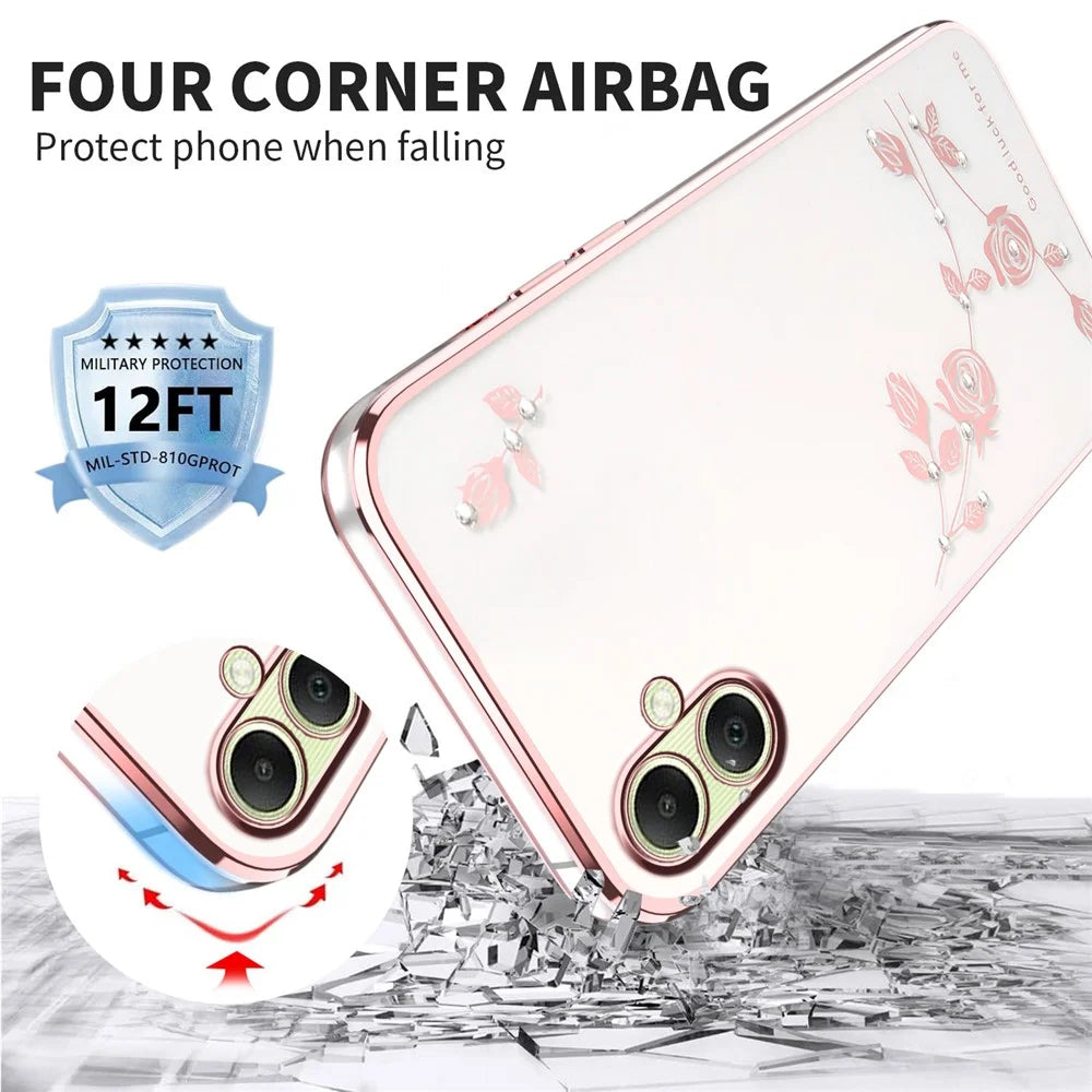 KADEM For Samsung Galaxy A08 5G / A08 4G / A07 4G Case Flower Rhinestone Decor TPU Phone Cover - Rose Gold - 3