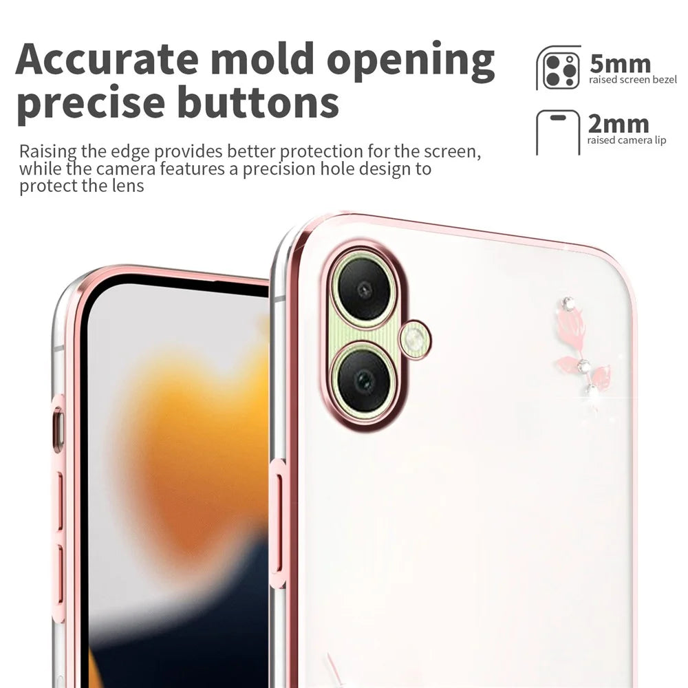 KADEM For Samsung Galaxy A08 5G / A08 4G / A07 4G Case Flower Rhinestone Decor TPU Phone Cover - Rose Gold - 4