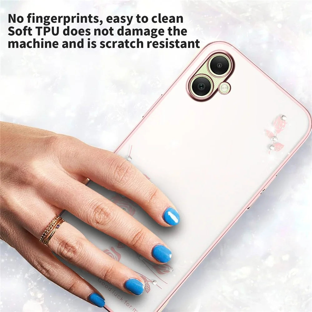 KADEM For Samsung Galaxy A08 5G / A08 4G / A07 4G Case Flower Rhinestone Decor TPU Phone Cover - Rose Gold - 5