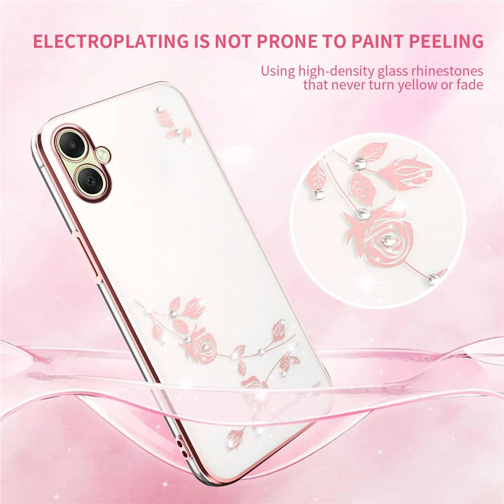 KADEM For Samsung Galaxy A08 5G / A08 4G / A07 4G Case Flower Rhinestone Decor TPU Phone Cover - Rose Gold - 6