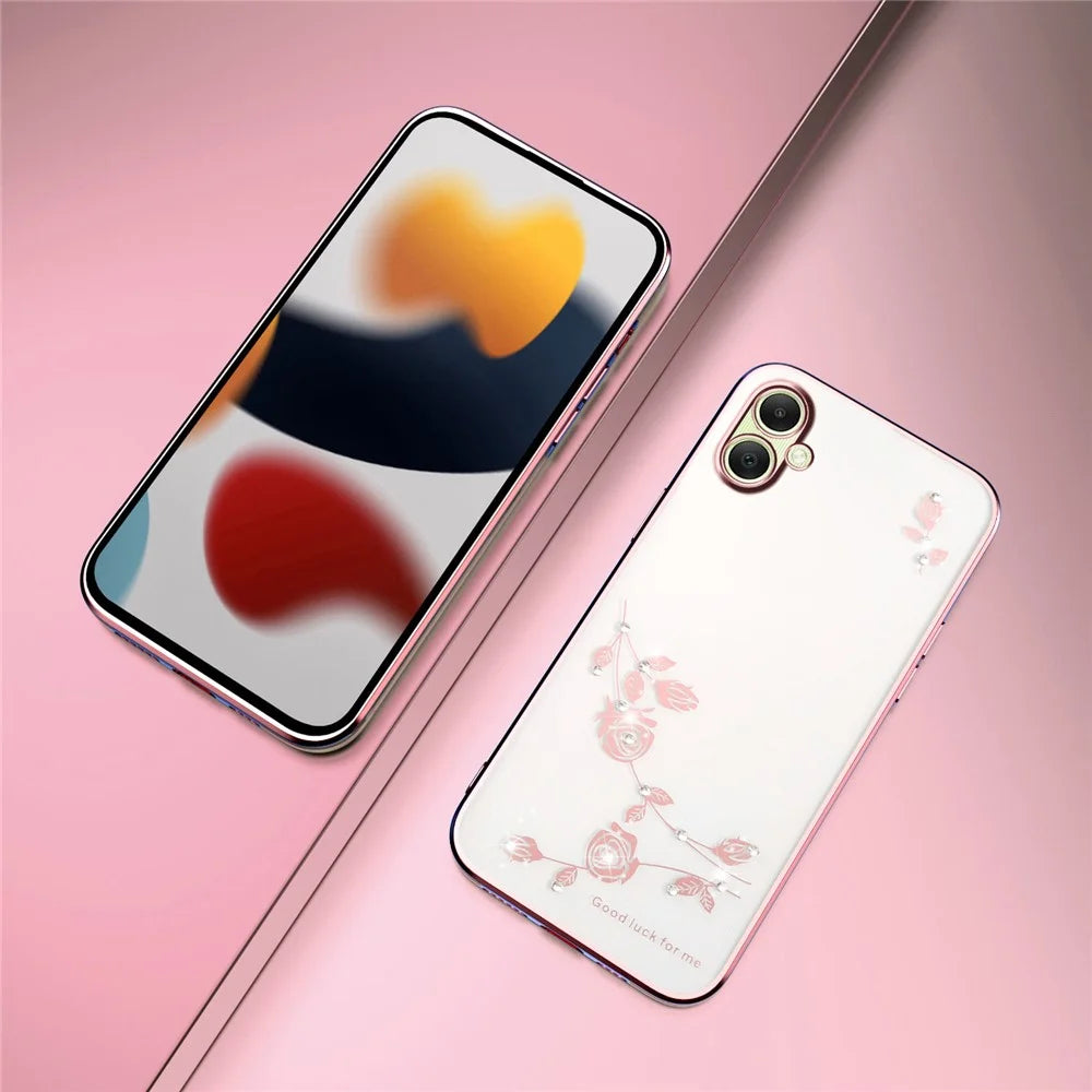 KADEM For Samsung Galaxy A08 5G / A08 4G / A07 4G Case Flower Rhinestone Decor TPU Phone Cover - Rose Gold - 7