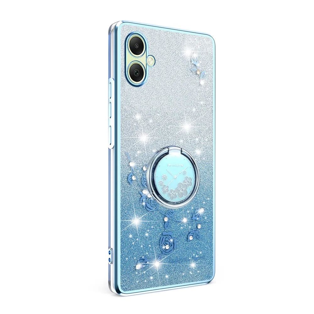 KADEM For Samsung Galaxy A08 5G / A08 4G / A07 4G Case Ring Kickstand TPU Flowers Phone Cover Gradient Glitter - Blue - 2