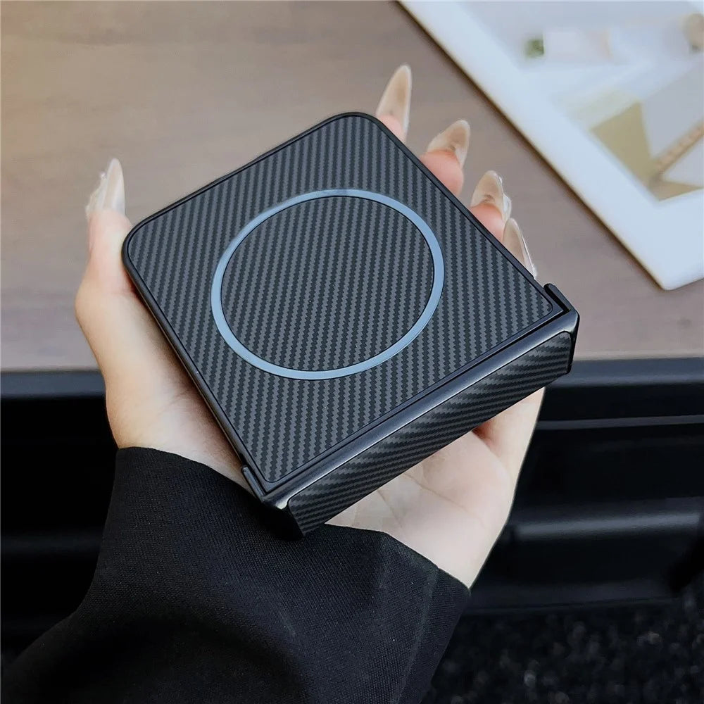 For Samsung Galaxy Z Flip7 5G Cover Magnetic Case Carbon Fiber Texture Folding Phone Case - Blue - 3