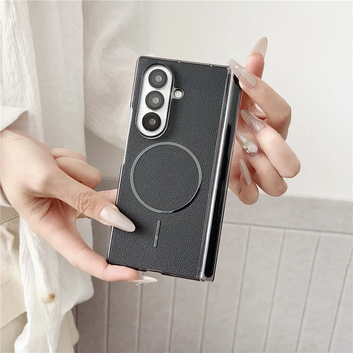 For Samsung Galaxy Z Fold7 5G Phone Magnetic Case Leather + PC Protective Cover - Black - 5
