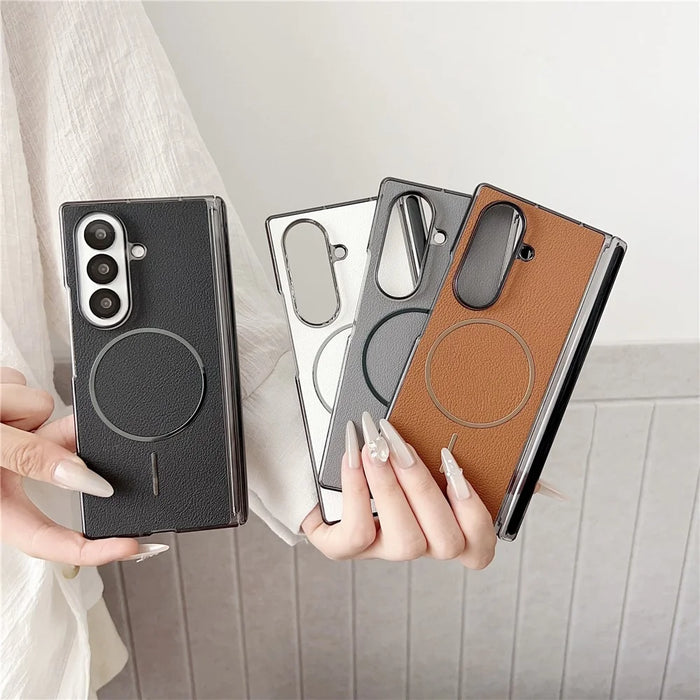 For Samsung Galaxy Z Fold7 5G Phone Magnetic Case Leather + PC Protective Cover - Black - 6