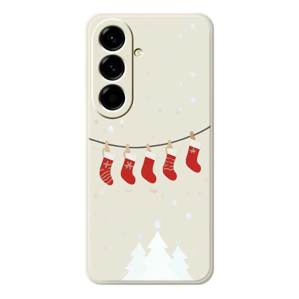 For Samsung Galaxy A56 5G Case Christmas Stockings Pattern Printing Straight Edge TPU Phone Back Cover - Beige - 1