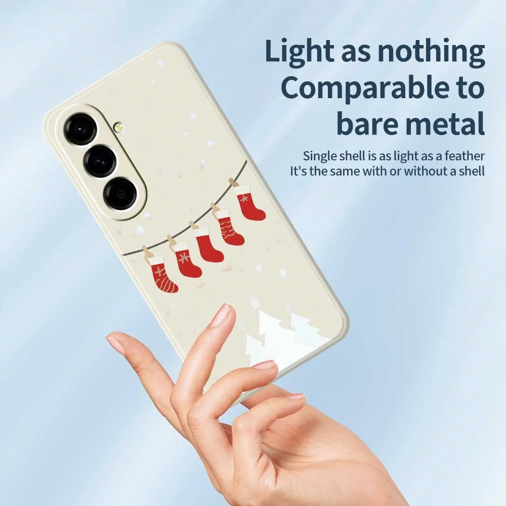 For Samsung Galaxy A56 5G Case Christmas Stockings Pattern Printing Straight Edge TPU Phone Back Cover - Beige - 4