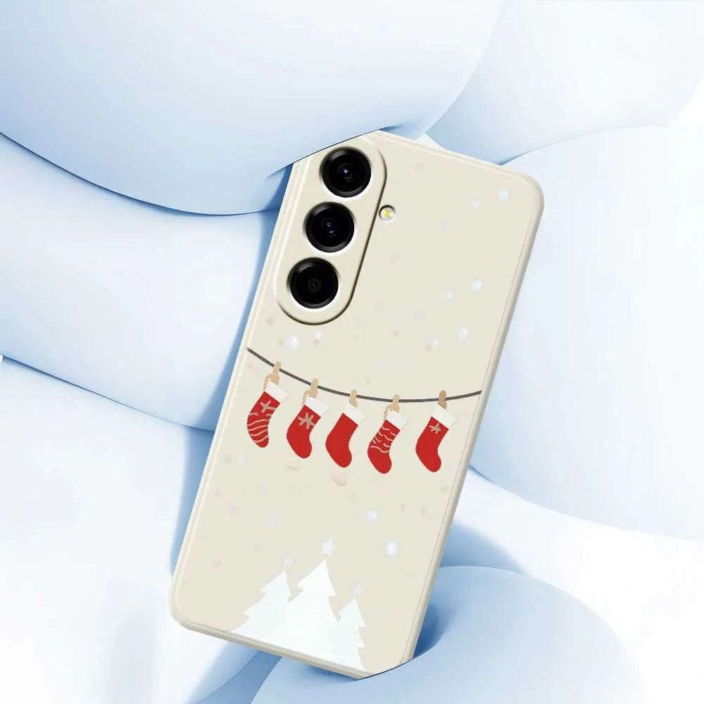 For Samsung Galaxy A56 5G Case Christmas Stockings Pattern Printing Straight Edge TPU Phone Back Cover - Beige - 5