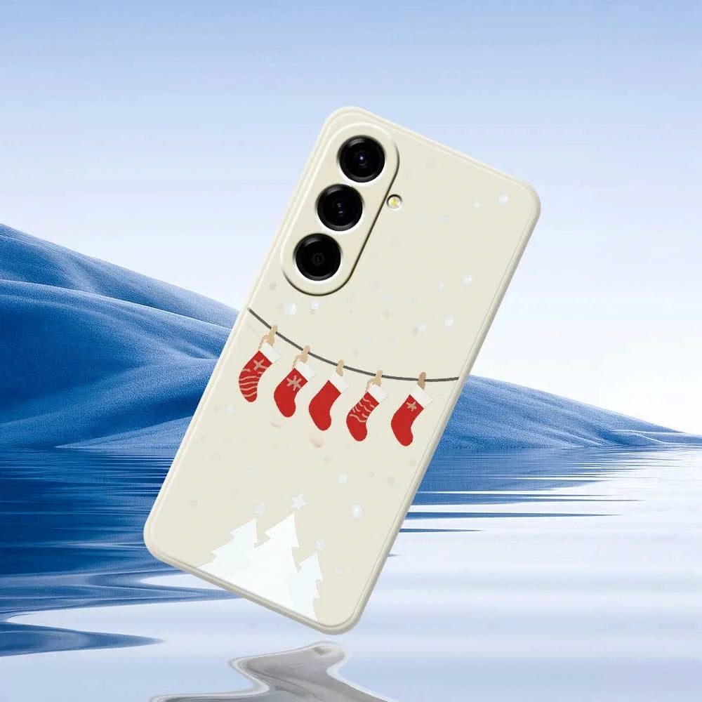 For Samsung Galaxy A56 5G Case Christmas Stockings Pattern Printing Straight Edge TPU Phone Back Cover - Beige - 6