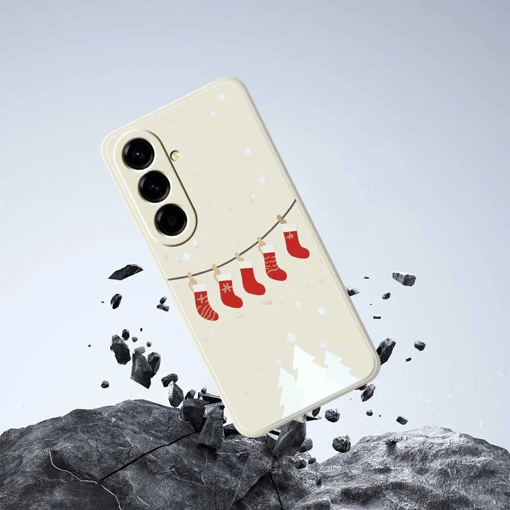 For Samsung Galaxy A56 5G Case Christmas Stockings Pattern Printing Straight Edge TPU Phone Back Cover - Beige - 7