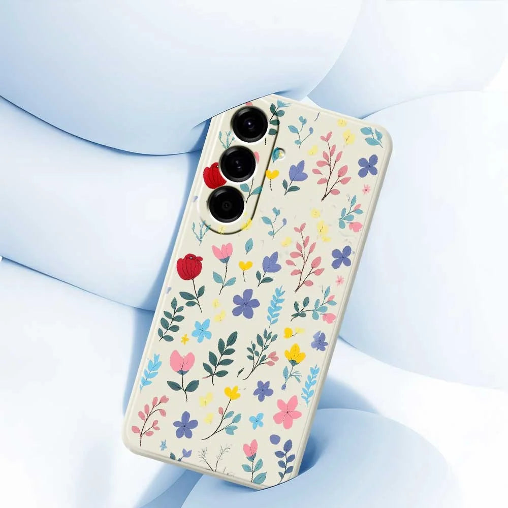 For Samsung Galaxy A56 5G Case Colorful Flower Branches Pattern Printing Straight Edge TPU Phone Back Cover - Beige - 5
