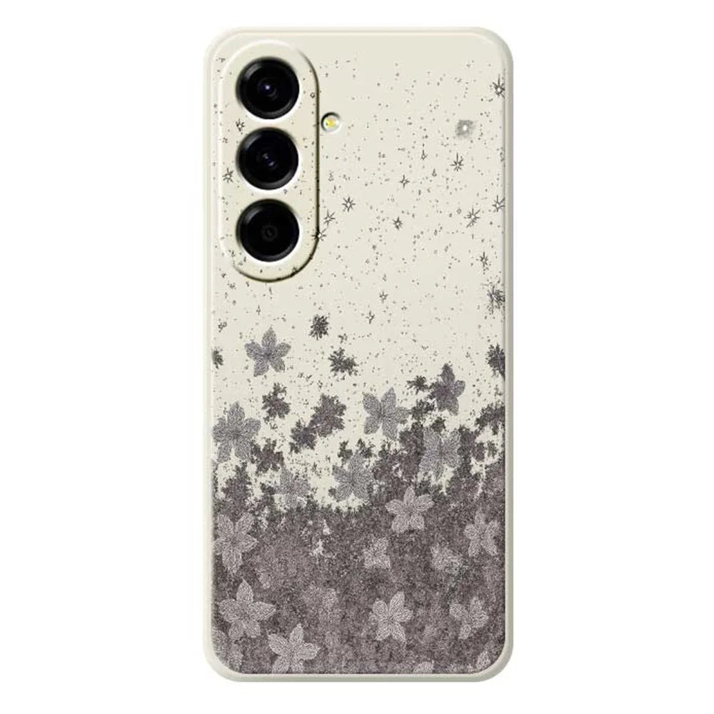 For Samsung Galaxy A56 5G Case Grey Flowers Pattern Printing Straight Edge TPU Phone Back Cover - Beige - 1