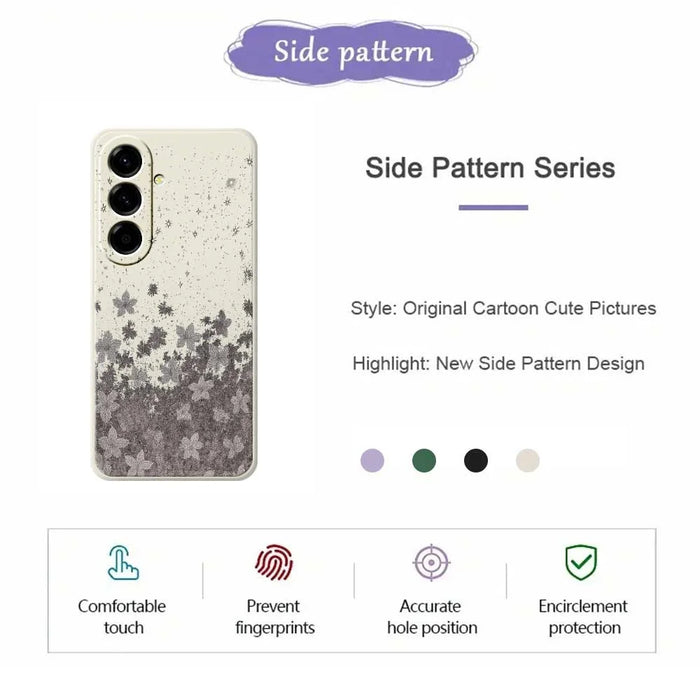 For Samsung Galaxy A56 5G Case Grey Flowers Pattern Printing Straight Edge TPU Phone Back Cover - Beige - 2