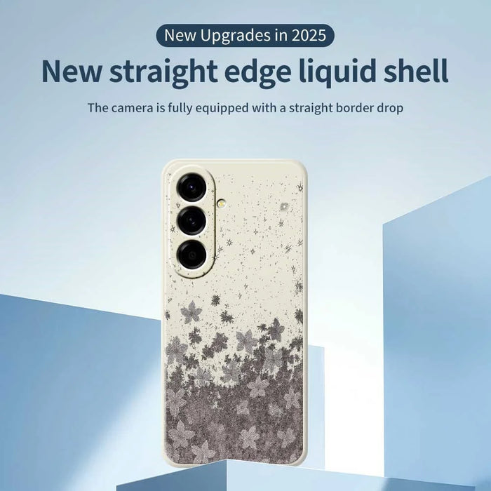For Samsung Galaxy A56 5G Case Grey Flowers Pattern Printing Straight Edge TPU Phone Back Cover - Beige - 3