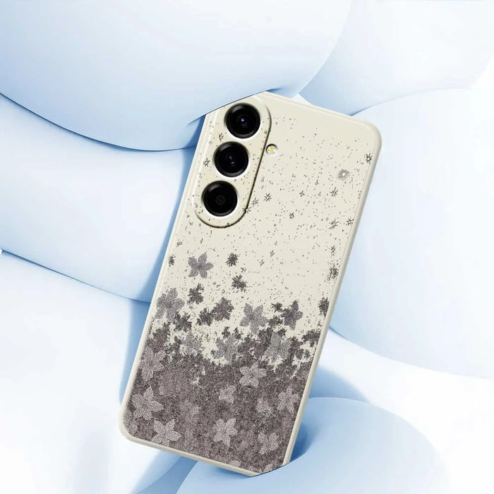 For Samsung Galaxy A56 5G Case Grey Flowers Pattern Printing Straight Edge TPU Phone Back Cover - Beige - 5