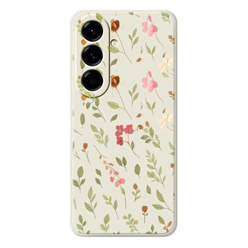 For Samsung Galaxy A56 5G Case Small Flower Leaves Pattern Printing Straight Edge TPU Phone Back Cover - Beige - 1