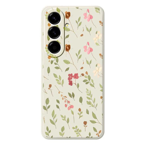 For Samsung Galaxy A56 5G Case Small Flower Leaves Pattern Printing Straight Edge TPU Phone Back Cover - Beige - 1