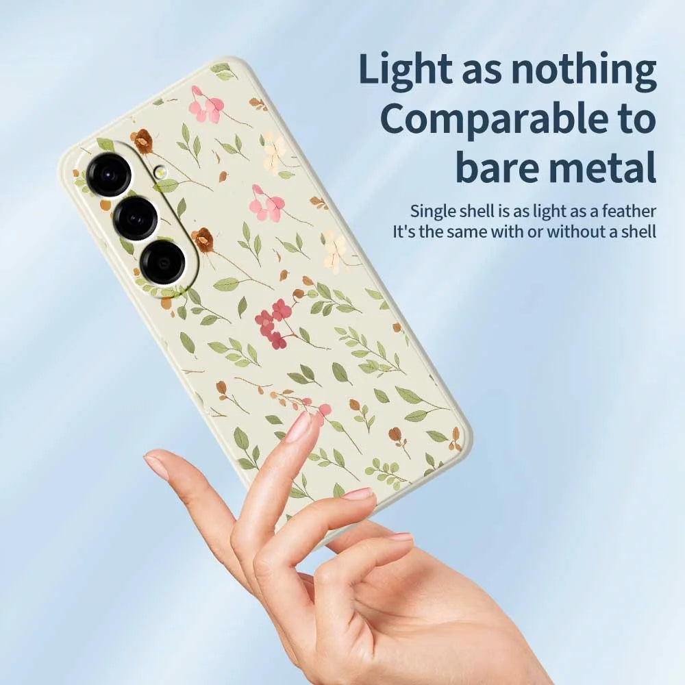 For Samsung Galaxy A56 5G Case Small Flower Leaves Pattern Printing Straight Edge TPU Phone Back Cover - Beige - 4