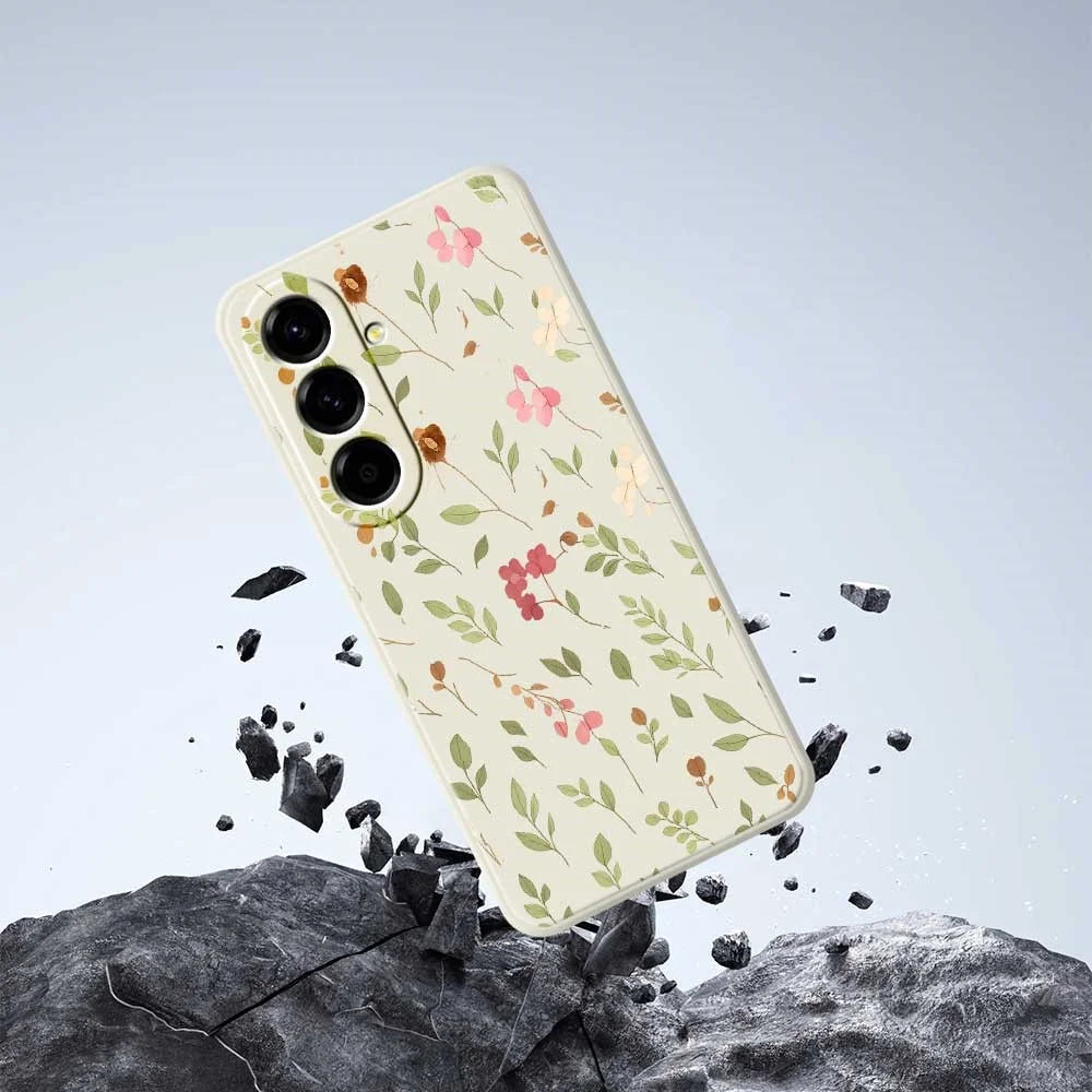 For Samsung Galaxy A56 5G Case Small Flower Leaves Pattern Printing Straight Edge TPU Phone Back Cover - Beige - 7