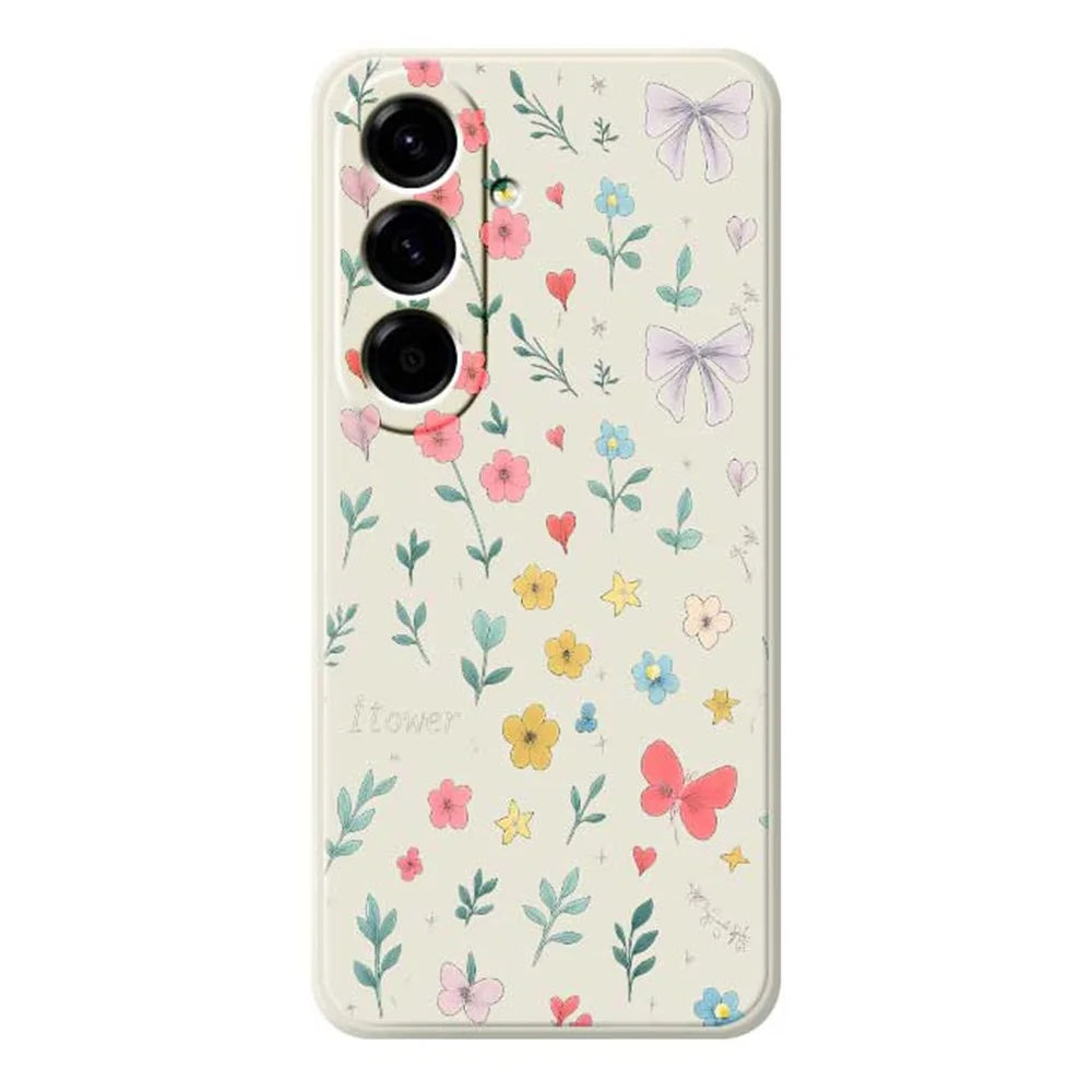 For Samsung Galaxy A56 5G Case Floral Bow Pattern Printing Straight Edge TPU Phone Back Cover - Beige - 1