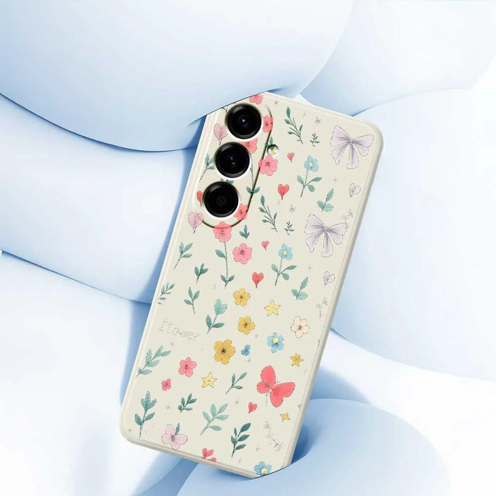 For Samsung Galaxy A56 5G Case Floral Bow Pattern Printing Straight Edge TPU Phone Back Cover - Beige - 5