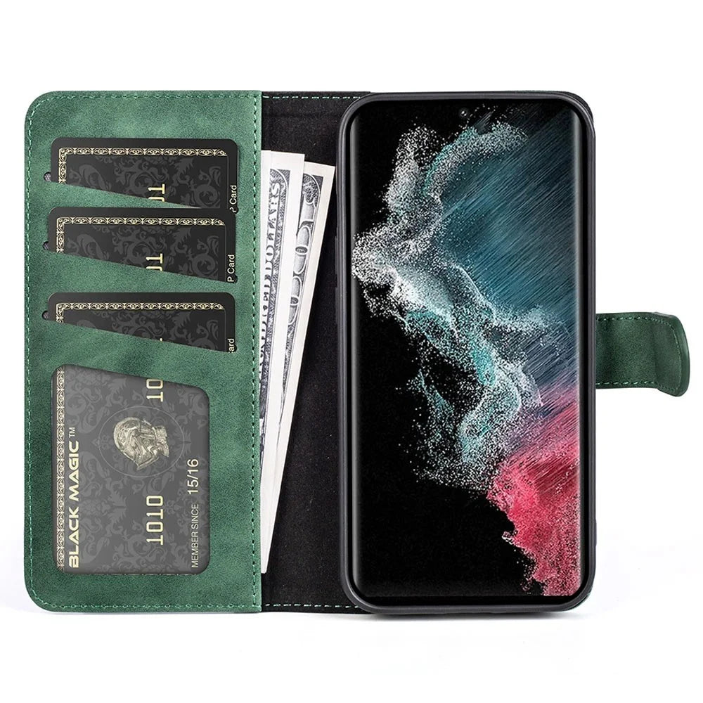 For Samsung Galaxy S23 Ultra PU Leather Stand Wallet Cover Color Splicing Magnetic Clasp Phone Case - Green - 2