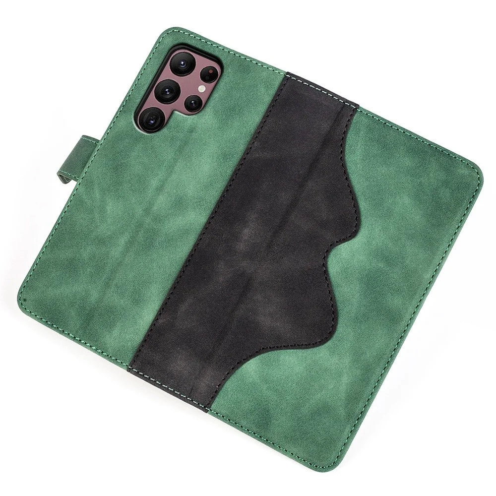 For Samsung Galaxy S23 Ultra PU Leather Stand Wallet Cover Color Splicing Magnetic Clasp Phone Case - Green - 4