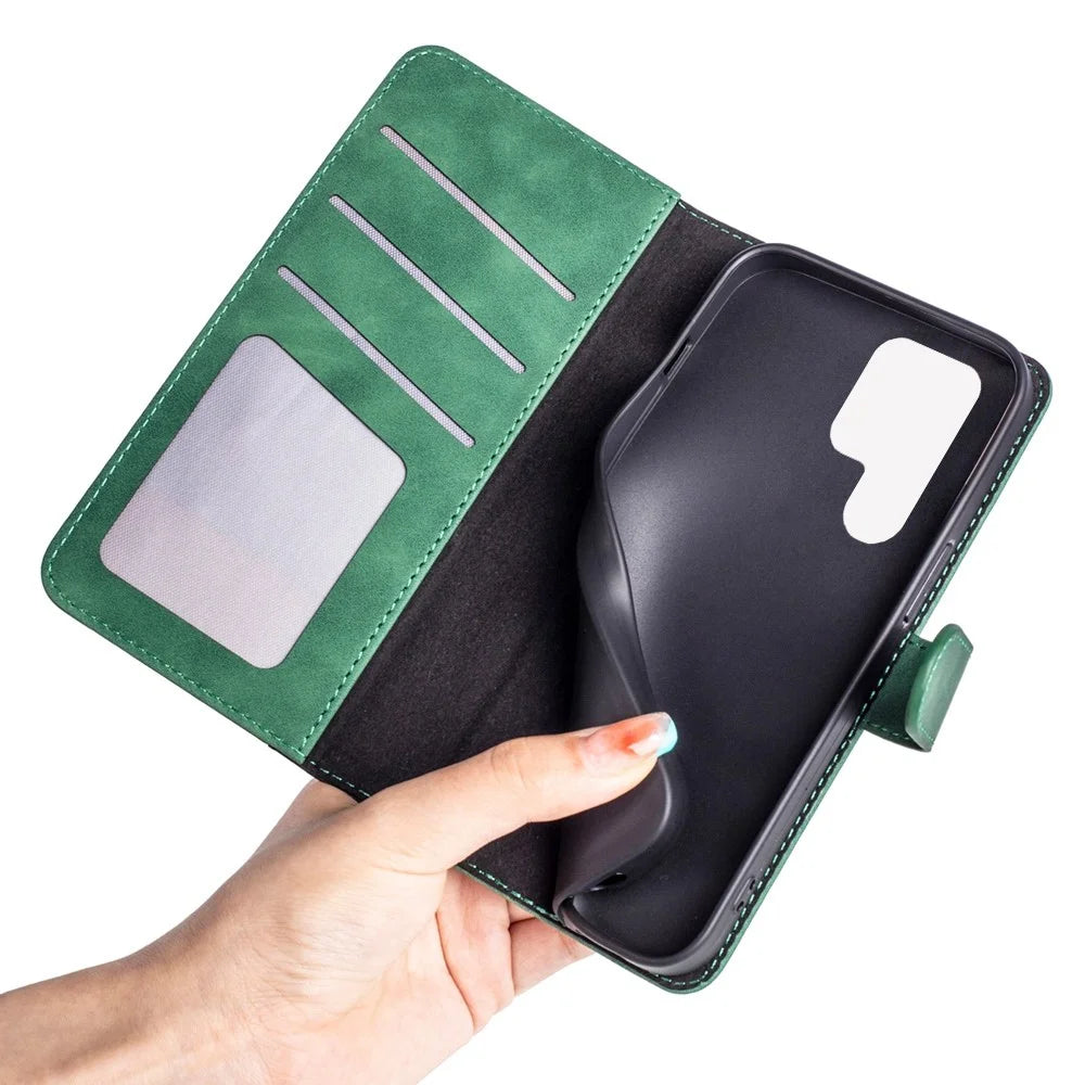 For Samsung Galaxy S23 Ultra PU Leather Stand Wallet Cover Color Splicing Magnetic Clasp Phone Case - Green - 5