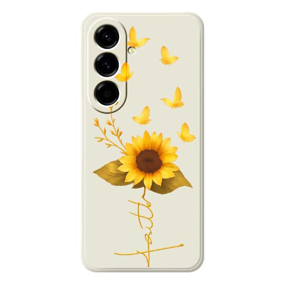 For Samsung Galaxy A56 5G Case Golden Butterfly Sunflower Pattern Printing Straight Edge TPU Phone Back Cover - Beige - 1