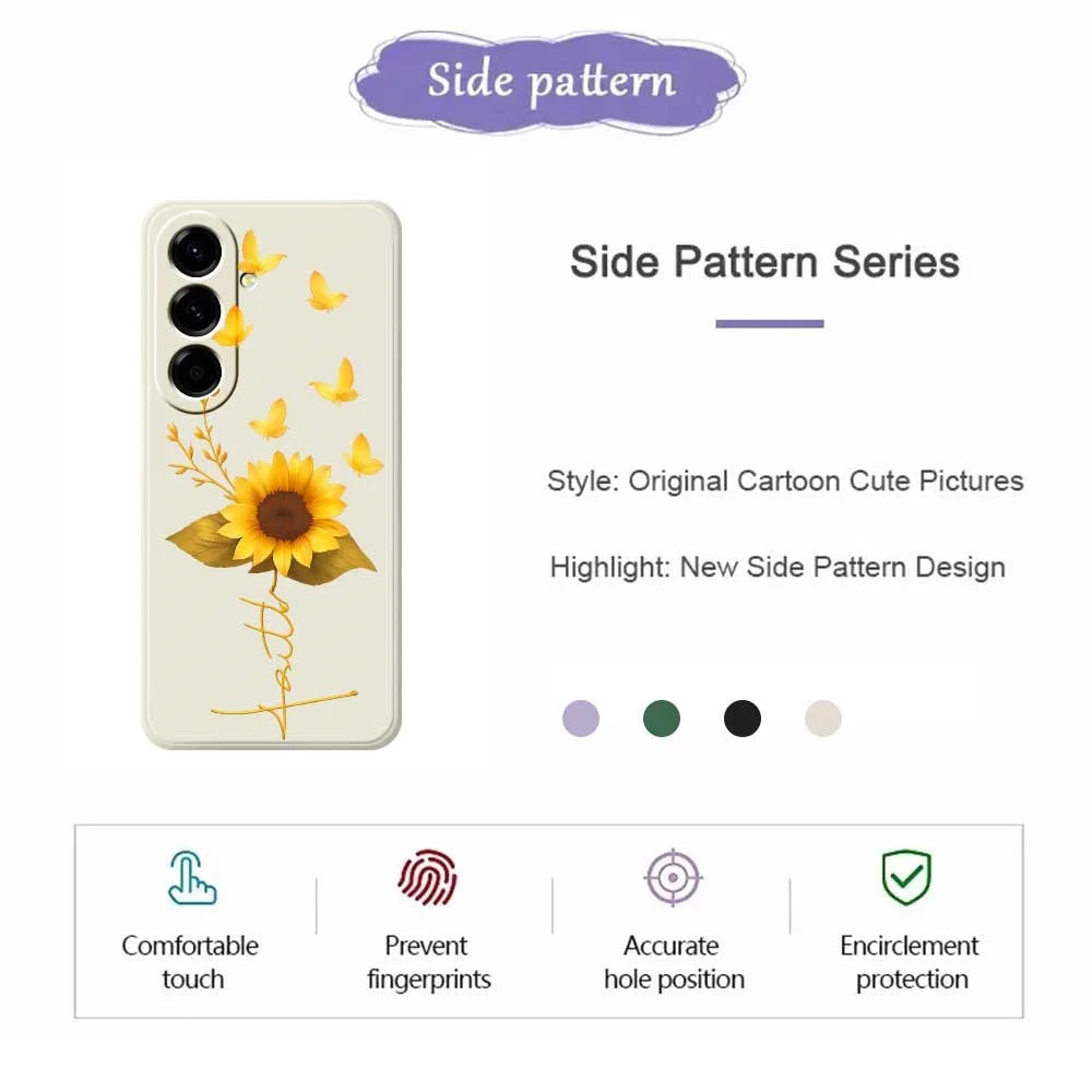 For Samsung Galaxy A56 5G Case Golden Butterfly Sunflower Pattern Printing Straight Edge TPU Phone Back Cover - Beige - 2