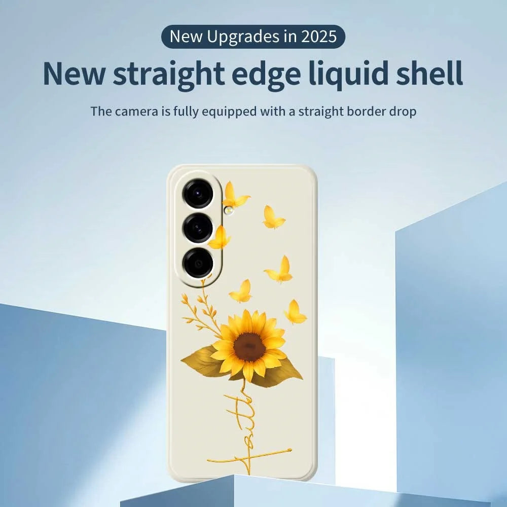 For Samsung Galaxy A56 5G Case Golden Butterfly Sunflower Pattern Printing Straight Edge TPU Phone Back Cover - Beige - 3