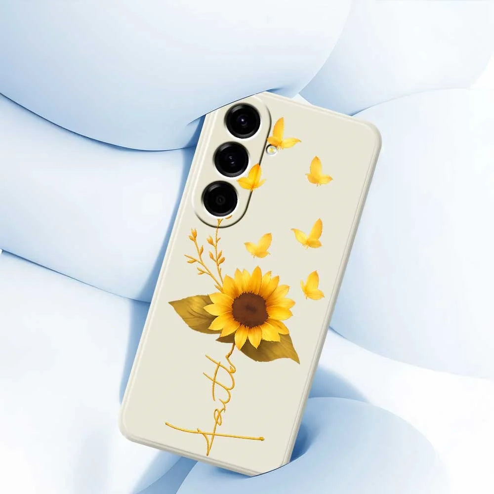 For Samsung Galaxy A56 5G Case Golden Butterfly Sunflower Pattern Printing Straight Edge TPU Phone Back Cover - Beige - 5
