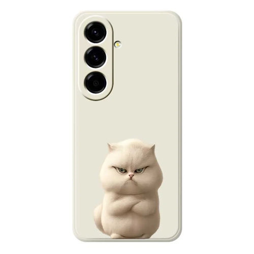 For Samsung Galaxy A56 5G Case Angry Cat Pattern Printing Straight Edge TPU Phone Back Cover - Beige - 1