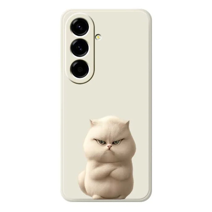 For Samsung Galaxy A56 5G Case Angry Cat Pattern Printing Straight Edge TPU Phone Back Cover - Beige - 1
