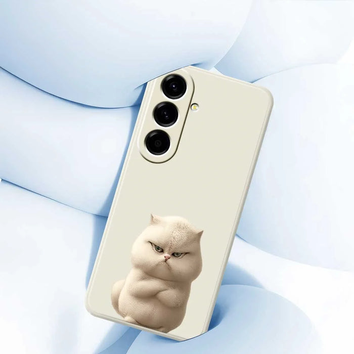 For Samsung Galaxy A56 5G Case Angry Cat Pattern Printing Straight Edge TPU Phone Back Cover - Beige - 5