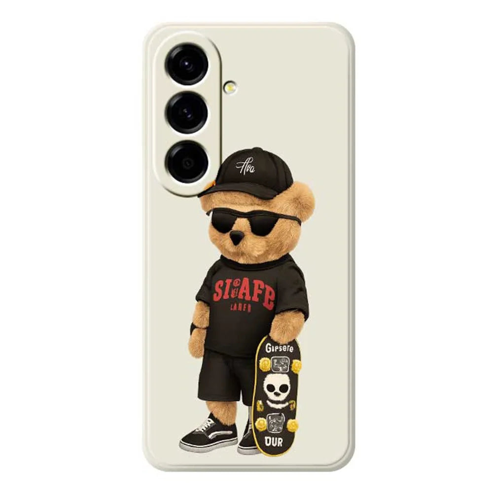 For Samsung Galaxy A56 5G Case Cool Bear Pattern Printing Straight Edge TPU Phone Back Cover - Beige - 1