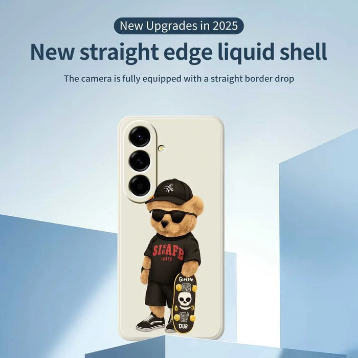For Samsung Galaxy A56 5G Case Cool Bear Pattern Printing Straight Edge TPU Phone Back Cover - Beige - 3