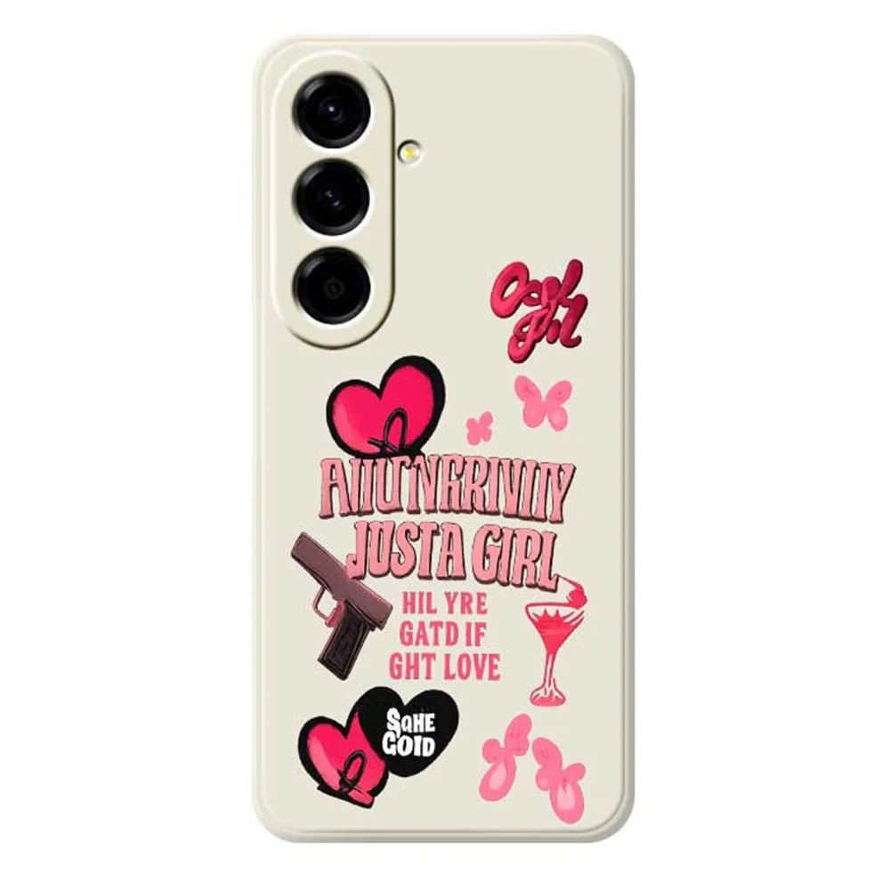 For Samsung Galaxy A56 5G Case Pink Elements Pattern Printing Straight Edge TPU Phone Back Cover - Beige - 1