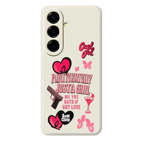 For Samsung Galaxy A56 5G Case Pink Elements Pattern Printing Straight Edge TPU Phone Back Cover - Beige - 1