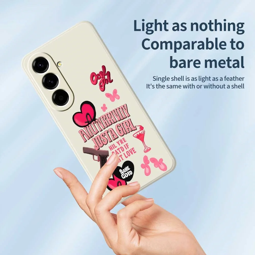 For Samsung Galaxy A56 5G Case Pink Elements Pattern Printing Straight Edge TPU Phone Back Cover - Beige - 4