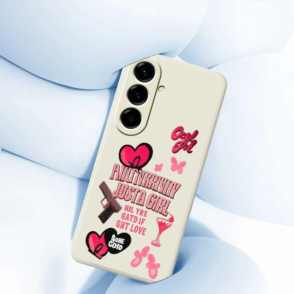 For Samsung Galaxy A56 5G Case Pink Elements Pattern Printing Straight Edge TPU Phone Back Cover - Beige - 5