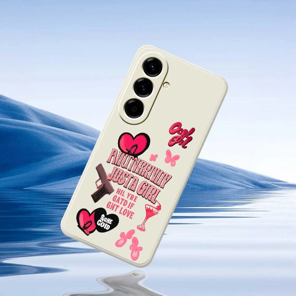 For Samsung Galaxy A56 5G Case Pink Elements Pattern Printing Straight Edge TPU Phone Back Cover - Beige - 6