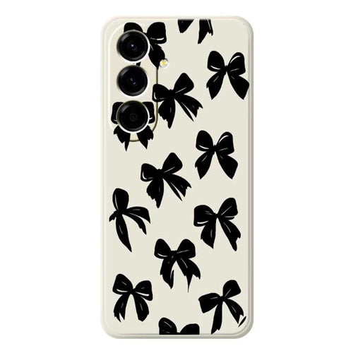 For Samsung Galaxy A56 5G Case Black Bow Pattern Printing Straight Edge TPU Phone Back Cover - Beige - 1