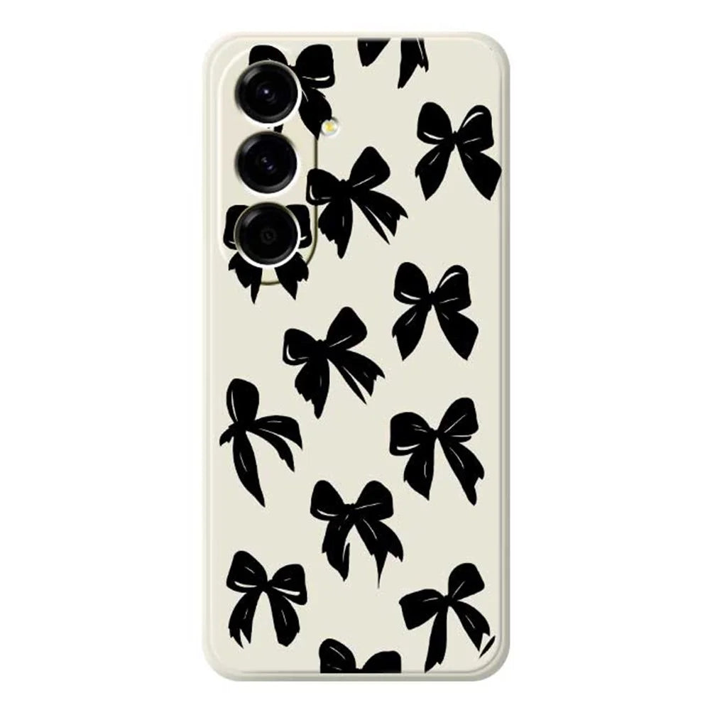For Samsung Galaxy A56 5G Case Black Bow Pattern Printing Straight Edge TPU Phone Back Cover - Beige - 1