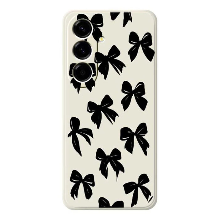 For Samsung Galaxy A56 5G Case Black Bow Pattern Printing Straight Edge TPU Phone Back Cover - Beige - 1