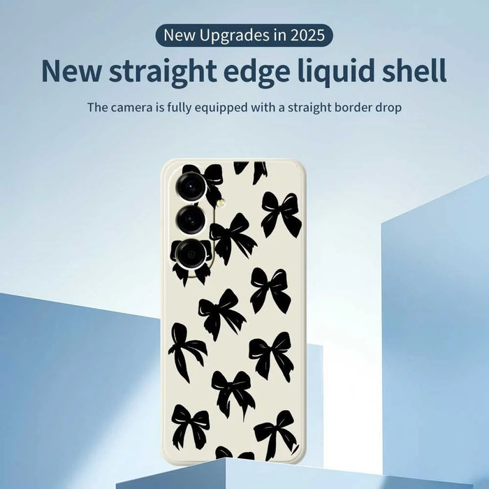 For Samsung Galaxy A56 5G Case Black Bow Pattern Printing Straight Edge TPU Phone Back Cover - Beige - 3