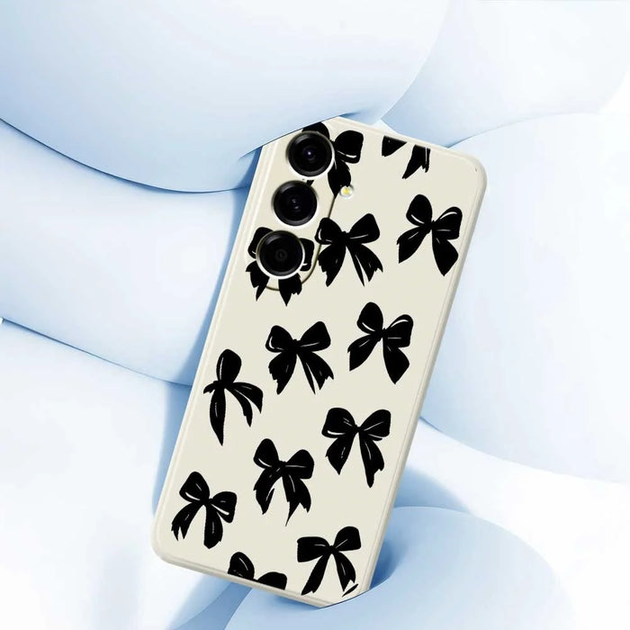 For Samsung Galaxy A56 5G Case Black Bow Pattern Printing Straight Edge TPU Phone Back Cover - Beige - 5