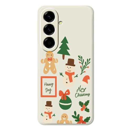For Samsung Galaxy A56 5G Case Christmas Snowman Pattern Printing Straight Edge TPU Phone Back Cover - Beige - 1
