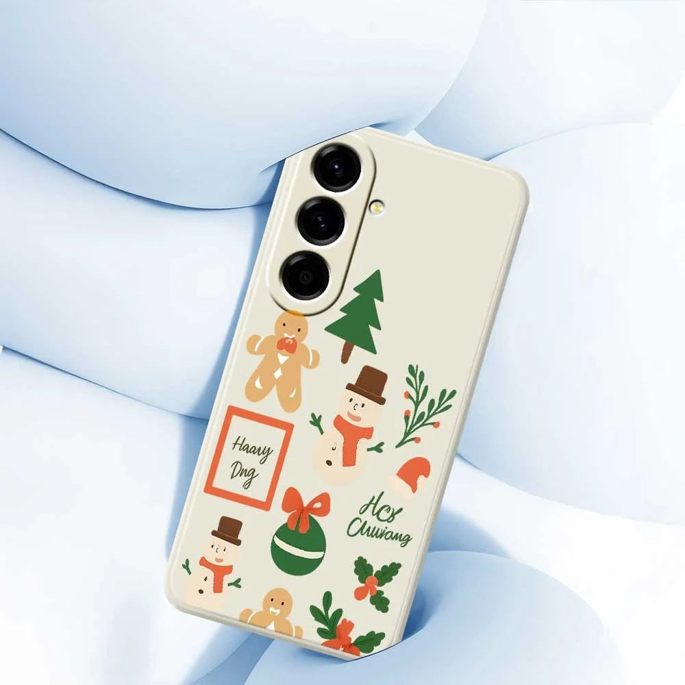 For Samsung Galaxy A56 5G Case Christmas Snowman Pattern Printing Straight Edge TPU Phone Back Cover - Beige - 5