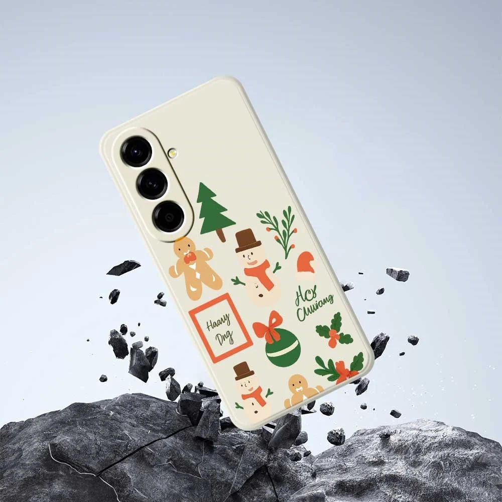 For Samsung Galaxy A56 5G Case Christmas Snowman Pattern Printing Straight Edge TPU Phone Back Cover - Beige - 7